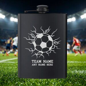 Personalized Sports Soccer Play Time Any Name Team Black Flask | Soccer | Sports
